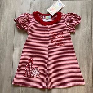 NWT Jellybean Red and White Striped Short Sleeve Stand Up and Holler Dress, 12M